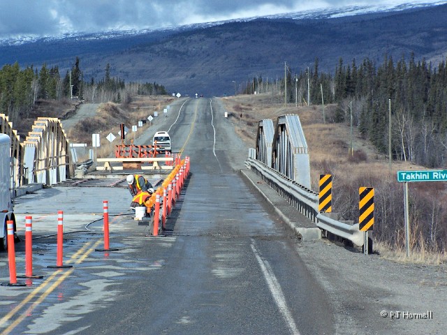 100_8331_YT_AlaskaHwy_ Bridge.JPG - Takhini River Bridge - Undergoing construction and boy was the lane narrow.  Milepost 914.7 Alaska Highway, Yukon Territory, Canada.  ~May 19, 2006